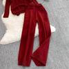New Loose Knit Fried Dough Twists Sweater Suit Women's Winter High Waist Slim Straight Wide Leg Pants Two-piece Set