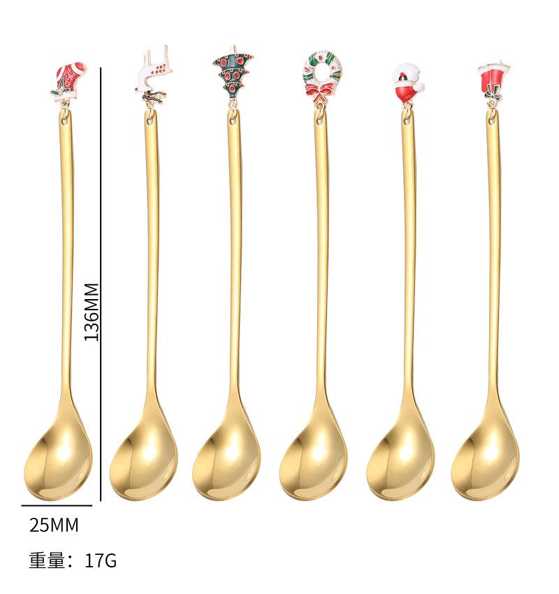 6PC Gift Box Christmas Tree Elk Coffee Stirring Spoon Dessert