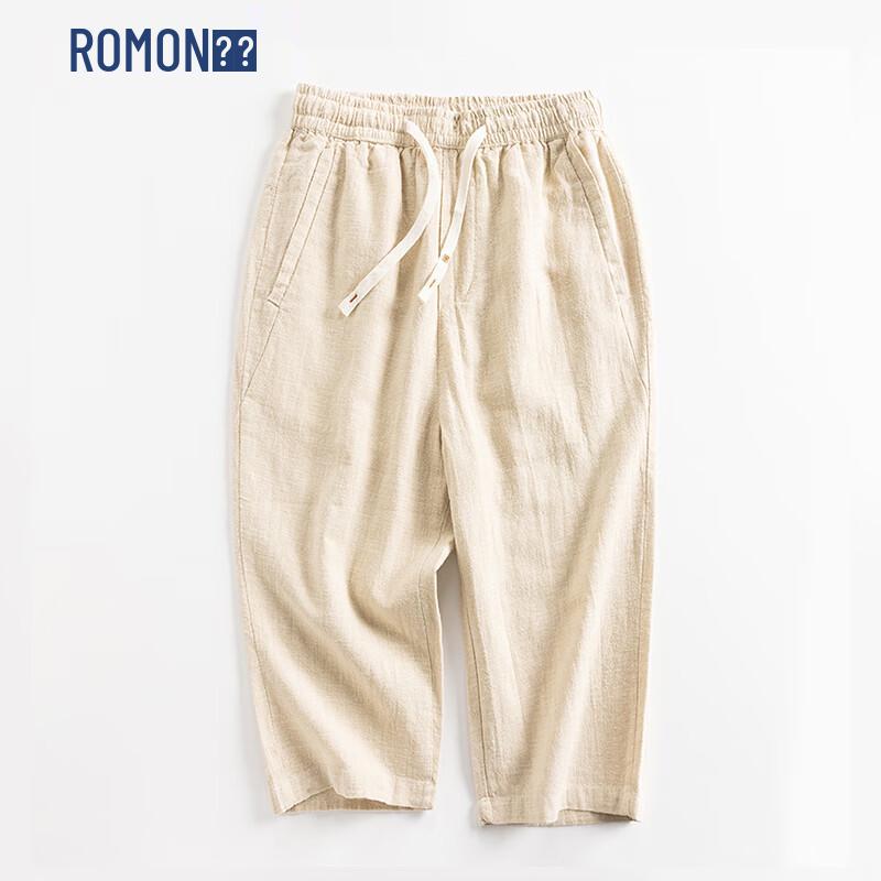 Romon Men s Summer Linen Blend Cropped Pants 2XL