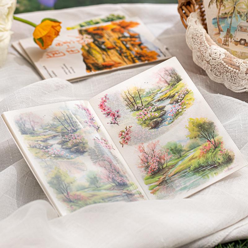 20 Sheets Per Pack of Sticker Book Garden Seasons Series Landscape Landscape Handbook Decorative Collage Bottom 4 Models