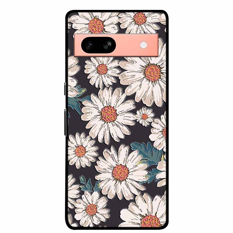 3D Flowers Case For Google Pixel 7a 5G Case Emboss Relief Floral Black Silicone Soft Back Covers For Google Pixel 7a Case Fundas