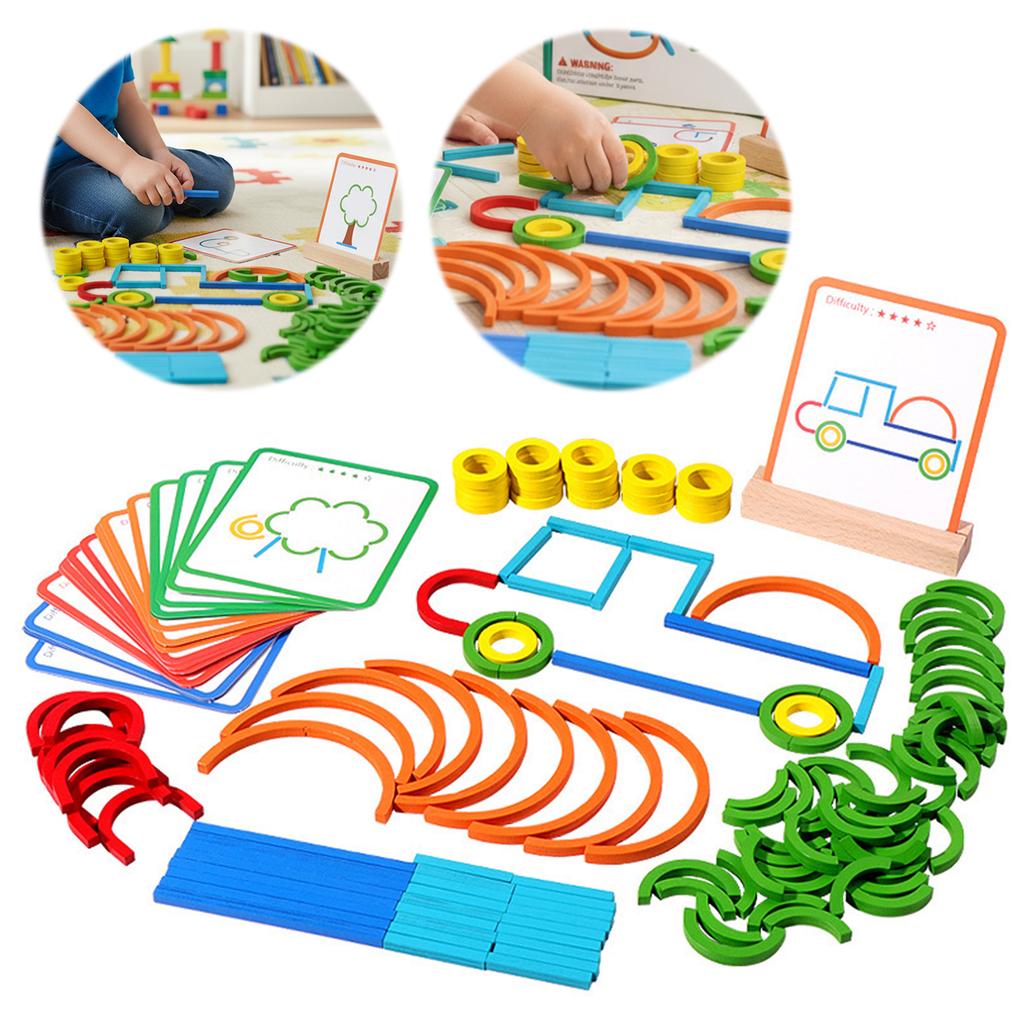 120Pcs Montessori Smart Sticks Spelling STEM and Art in One Toy Wooden Creative Sticks & Rings Puzzle for Boys Aged 3-6 Years