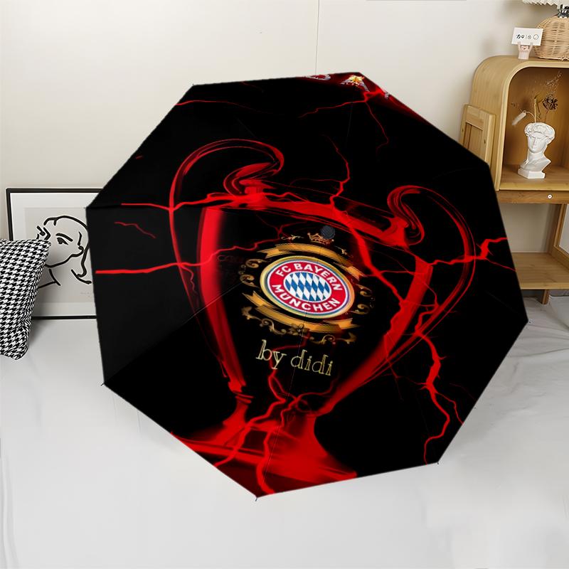 FC Bayern München Logo Print Automatic Umbrella, 8 Rib Iron Frame, Plastic Handle, Suitable for Outdoor Travel &Daily , Ideal Gift