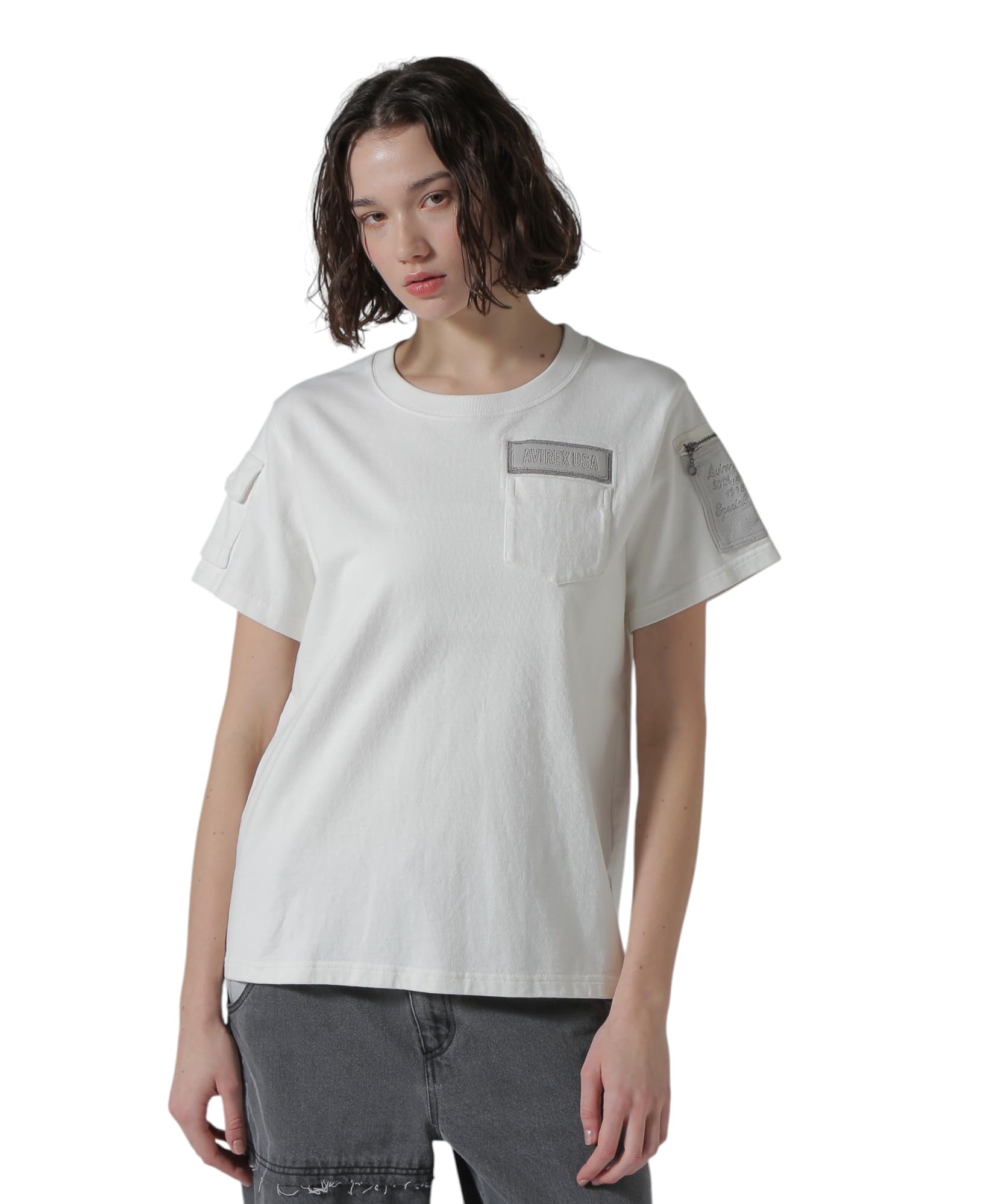 

AVIREX 50th Anniversary Leather Patched Fatigue T-Shirt Women s F 030 white 783-5135606
