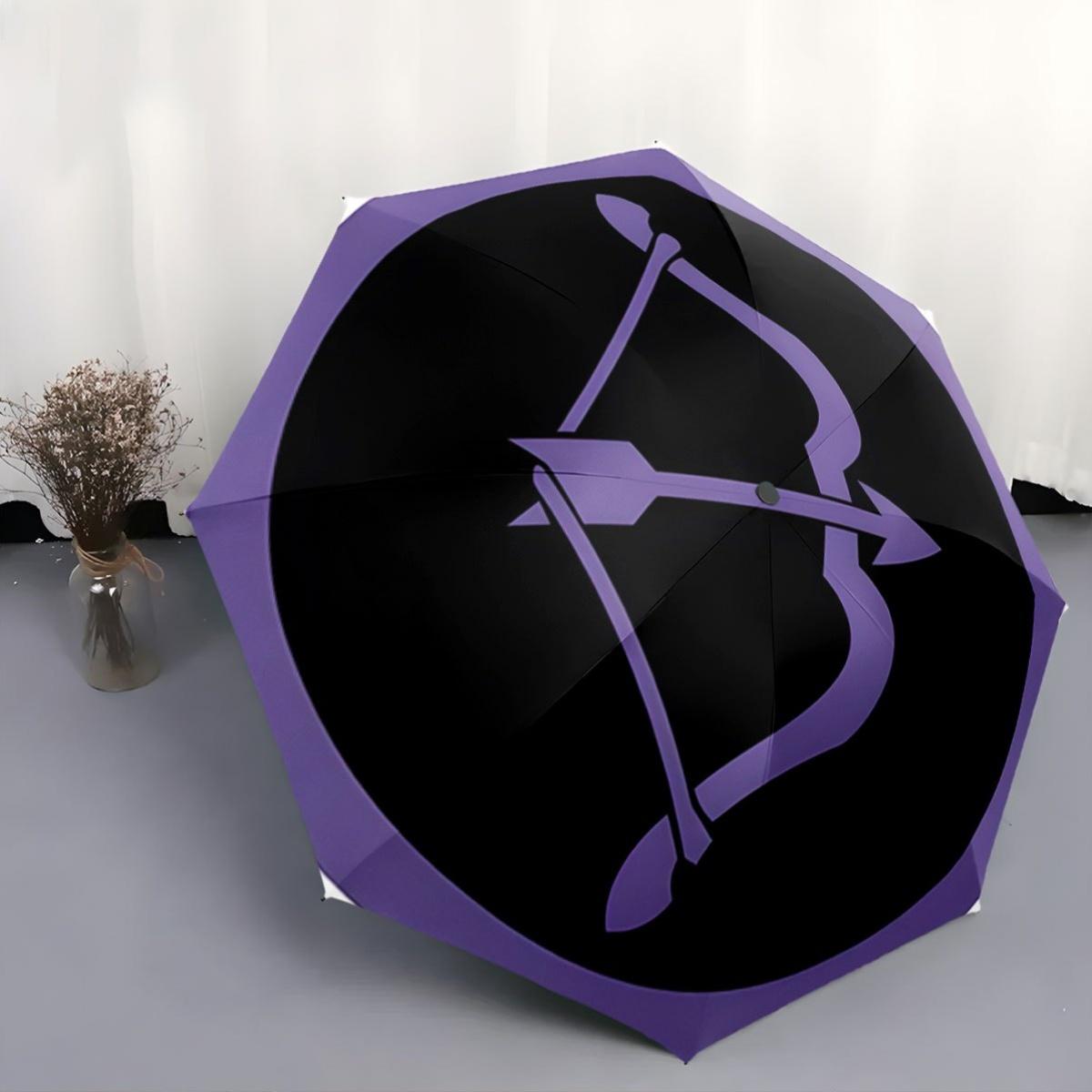 

This Compact Umbrella Showcases a Striking Purple Bow And Arrow Design Against a Black Backdrop. Ideal for Travel, Backpacks, (as the picture,Iron&8K)