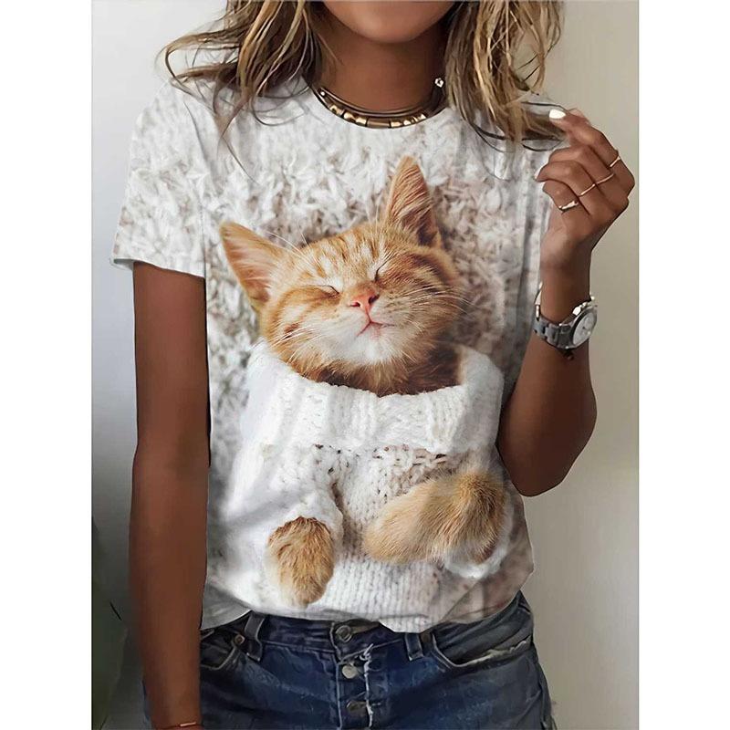 New Kitten Animal T-shirt Cat 3D Print Summer Women Short Sleeve T Shirts Streetwear Harajuku Y2k Tops Woman Girls Tees Clothing