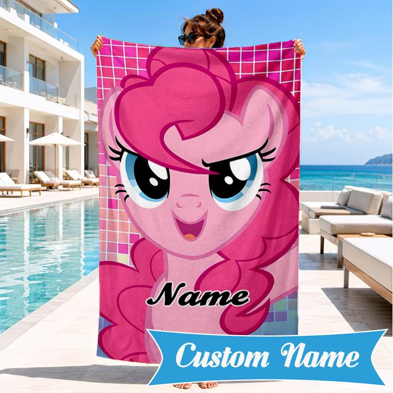Custom Name Pinkie Pie's Bold Adventure Beach Towel Microfiber Beach Towel, Lightweight and Quick-Dry, for Summer Travel, Swimming Pool Gift