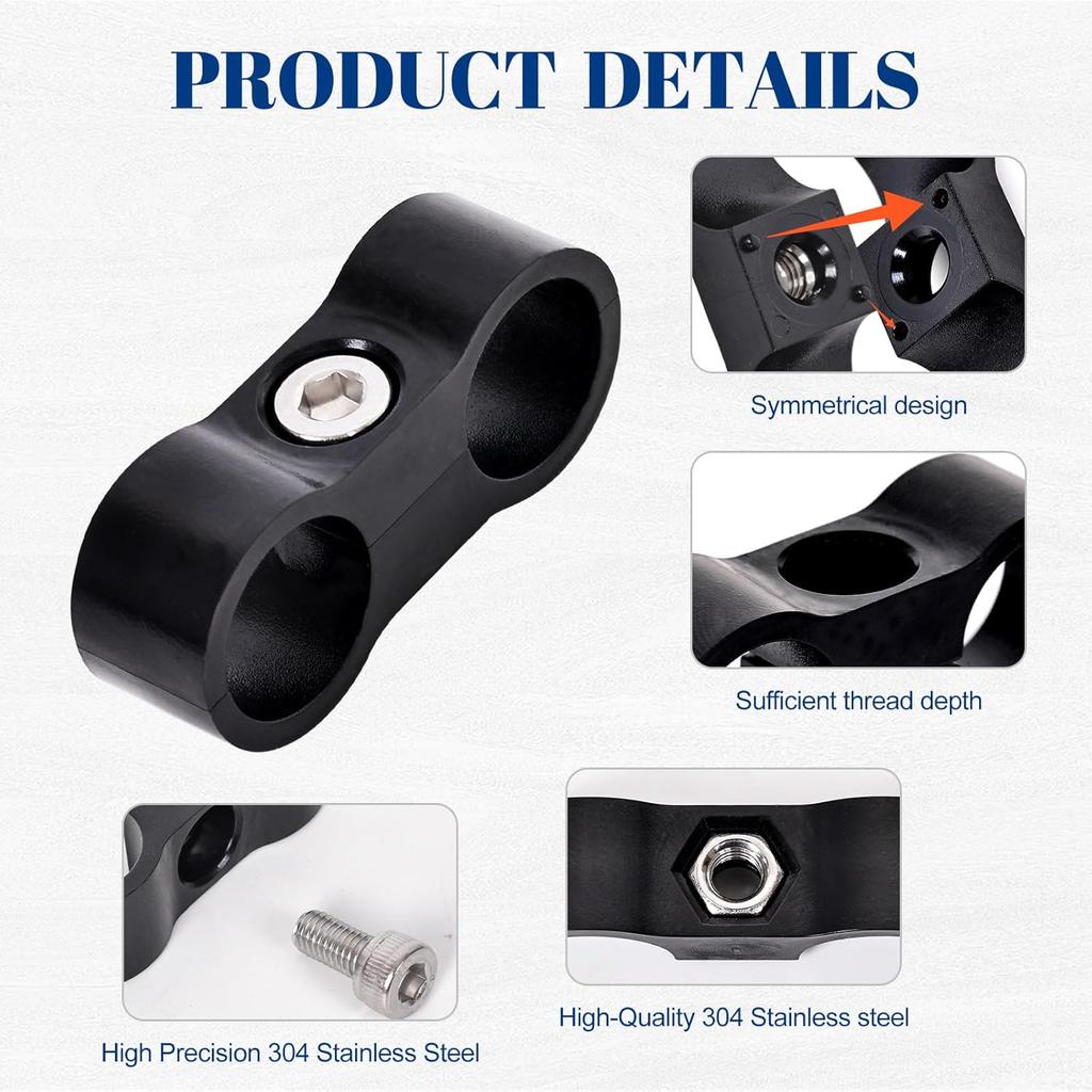 Jikvmi 4 PCS Hose Separator Clamp, Fuel Line Mounting Clamp, Fit for Fuel Line, Oil Line, Brake Line, Water Pipe and Gas Line, ABS+PC,Black (4, AN6)