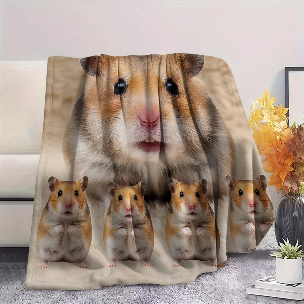 1Pc Hamster and Rat Print Flannel Blanket, High Quality Comfortable for All Seasons, Home Decor, Warmth and Comfort, Perfect for Gifts