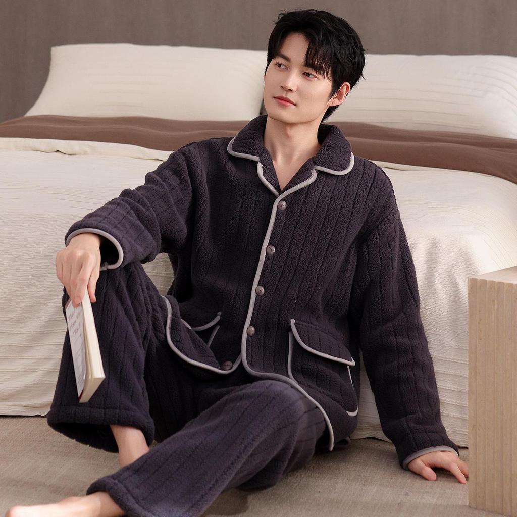 Cozy Winter Fleece Pajama Set for Couples - Thick Velvet Homewear for Women and Men