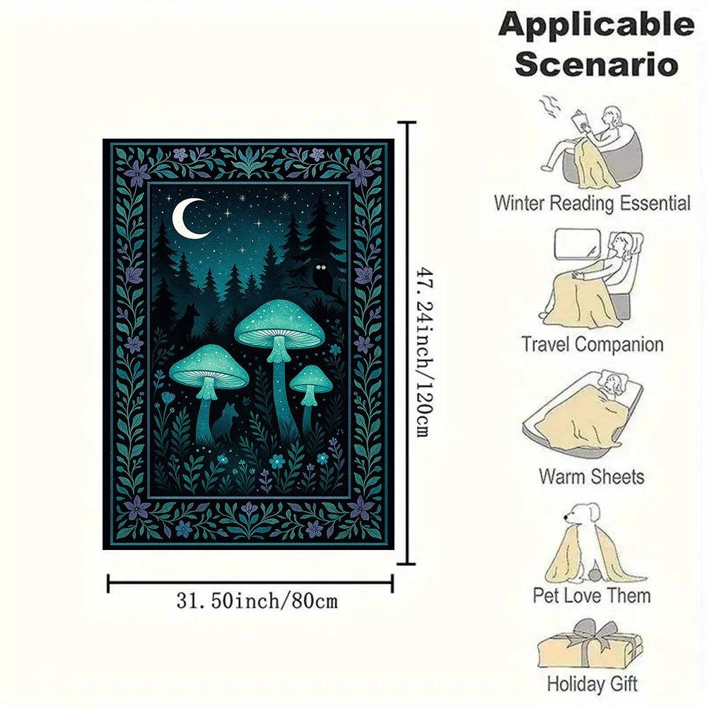 Glow-in-the-Dark Forest Mushroom Wall Art PrintBlanket Flannel Throw Blanket for Sofa, Bed, Travel, Camping, Office, Couch, Chair, And Bed G
