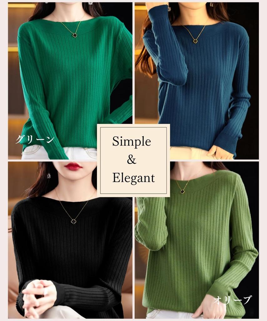 Elixio Rib Knit Long Solid Office Women's Sweater, Sleeve, Lightweight, Color, Simple, Elegant, Slimming, Basic, Wear, Fall/Winter (JP, Alphabet, M,