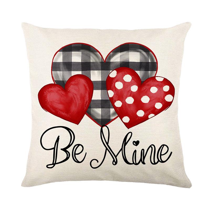 Valentine's Day Linen Love Plaid Double-Side Printed Pillowcase Home Living Room Sofa Decoration Cushion Cover