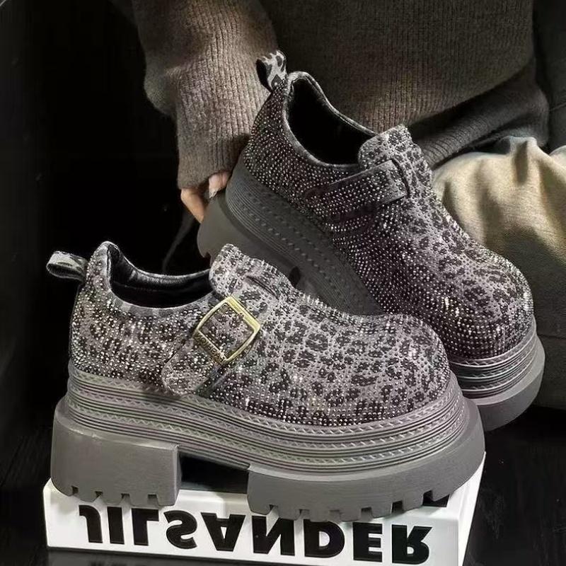Women Leopard Shoes Platform Oxfords Shine Punk Shoes Fashion Chunky Mary Janes Comfortable Casual Outdoor Lace Up Loafers 35-40 40 6947₽