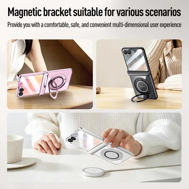 Transparent Magnetic Rebound Bracelet Phone Case, Suitable for Samsung Galaxy Z Flip8, Protects The Glass Screen Hinge