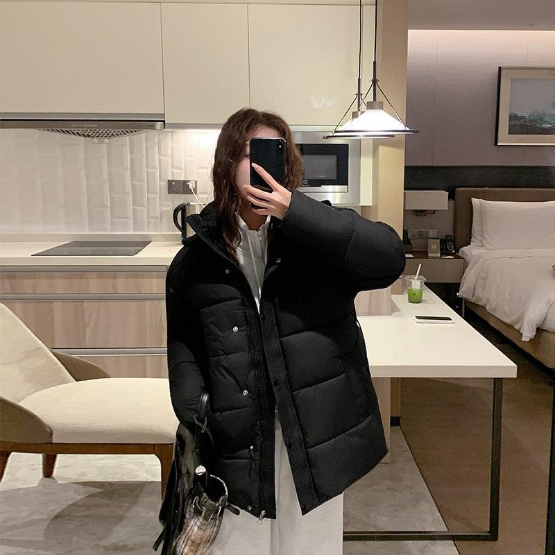 New Winter Hooded Versatile Fashionable Women's Cotton Jacket Belt Slimming and Fashionable Cotton Jacket Solid Color Jacket