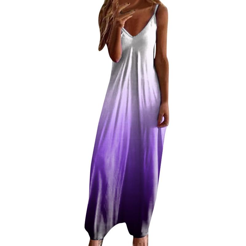 Women's Plus Size V-Neck Spaghetti Strap Long Dress - European & American Style