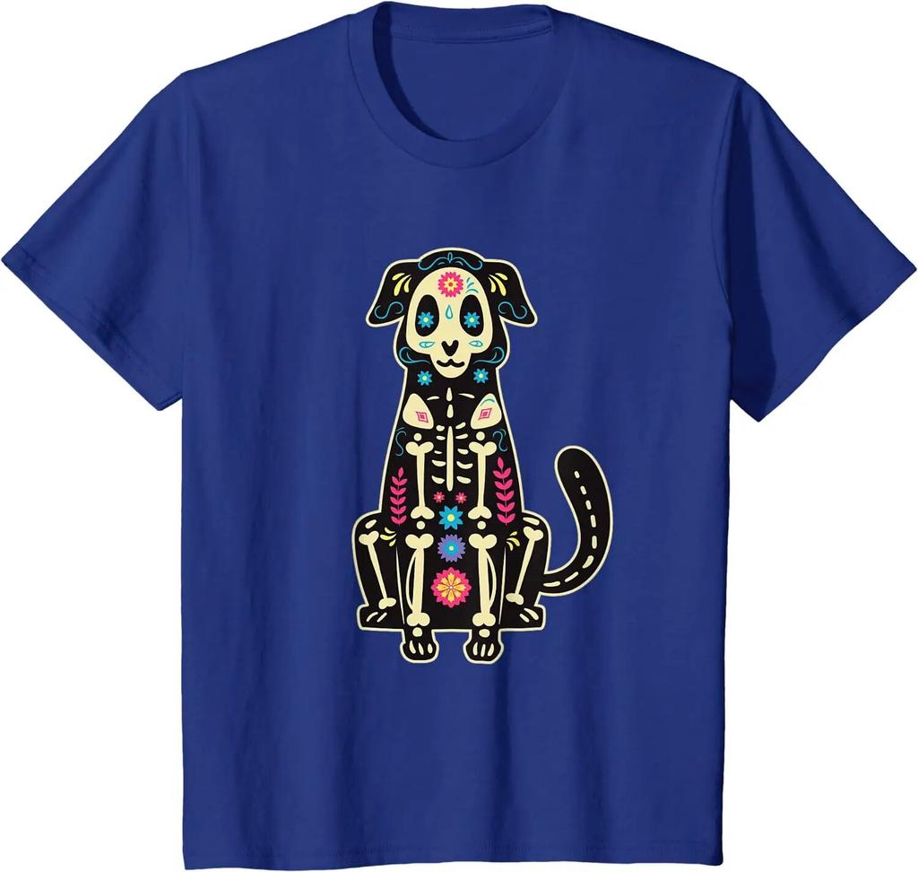 Dog Sugar Skull Dia De Los Muertos Perro Day of The Dead T-Shirt Casual  Four Seasons Daily Graphic T Shirts Unisex Clothing