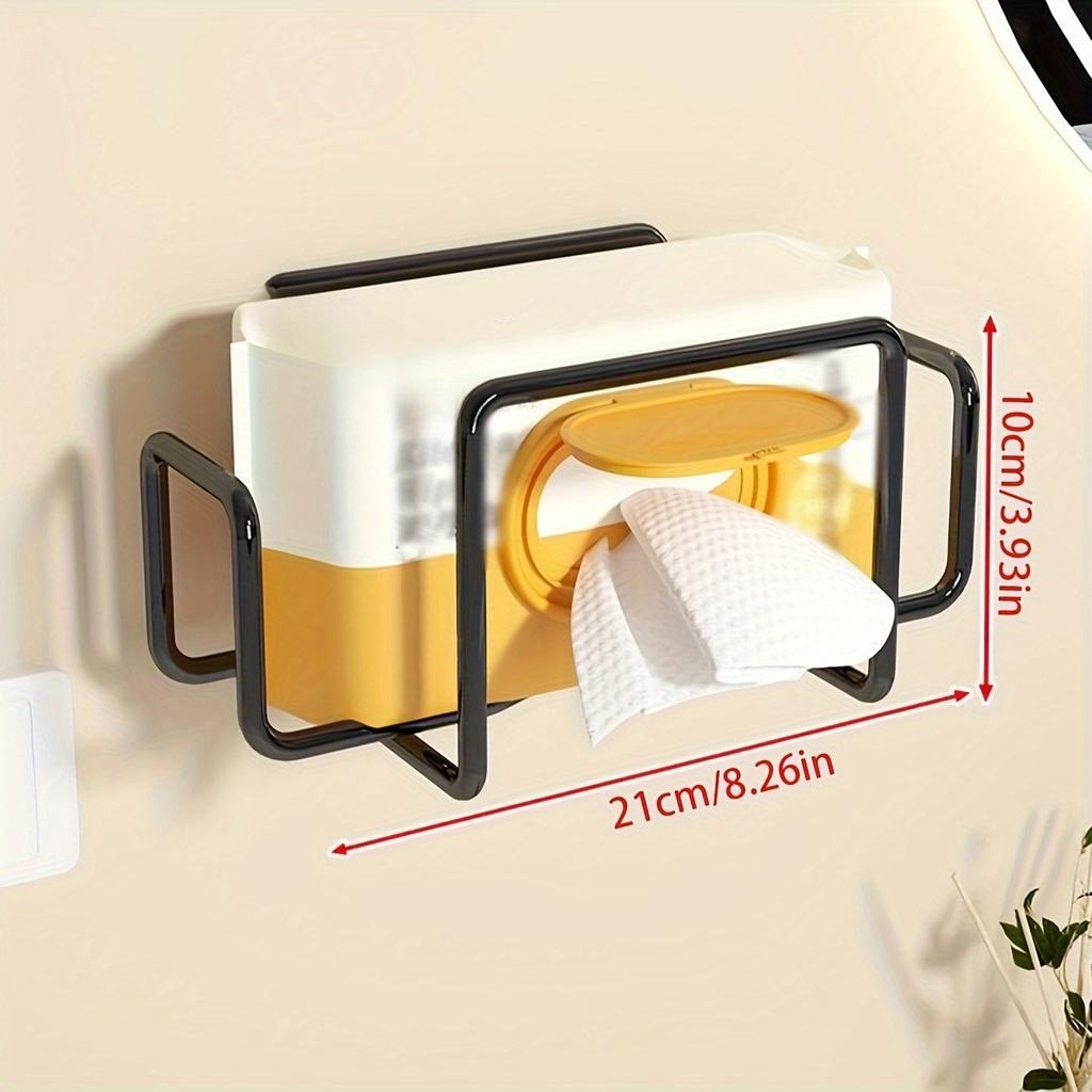 Iron Wall Mount Paper Towel Dispenser, Non-Drill Adhesive Wet Wipe Holder with Towel Storage Box - Ideal for Bathroom, Kitchen & Toilet - 1pc