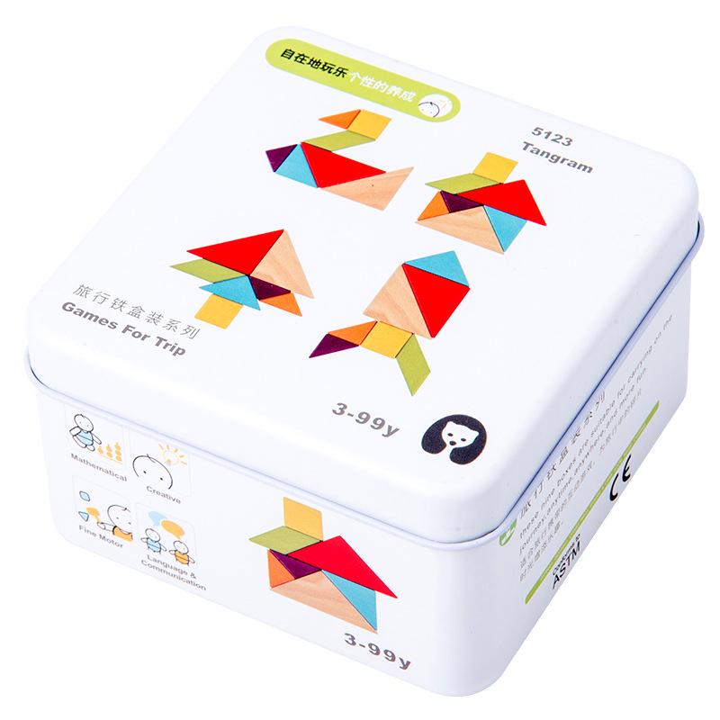 Children's Wooden Tangram & Domino Set with Peach Wood Sticks - Educational Building Block Toys