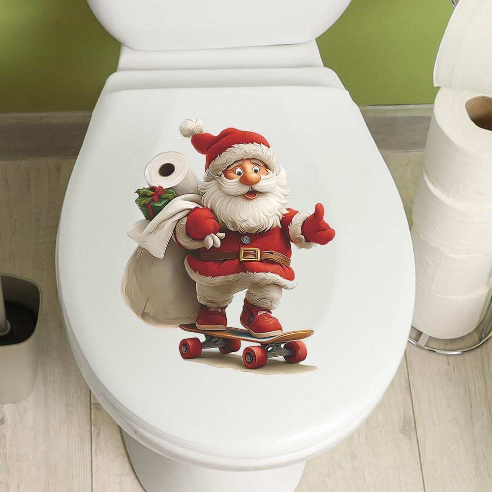 Cartoon Santa Claus Toilet Sticker Removable PVC Holiday Decoration For Bedroom Nursery Bathroom Toilet Decoration Stickers