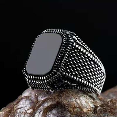 Modering Comfortabel Glanzend Luxe Trendy Persoonlijkheid Versier Legering Ingelegde Zwarte Edelsteen Ring Cadeau
