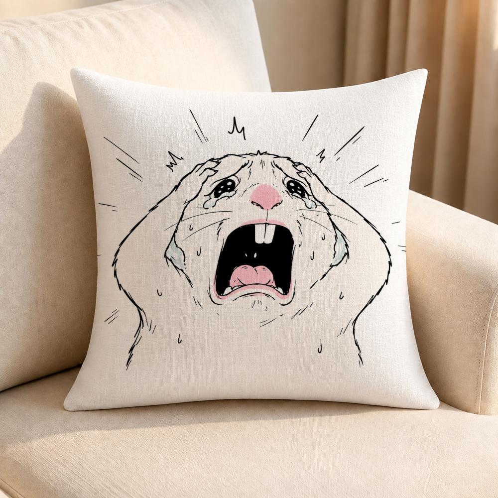 Meme Funny Hamster Meme Cushion Cover Linen AntiMite Antibacterial Cushion Cover Invisible Zipper Sofa Decor