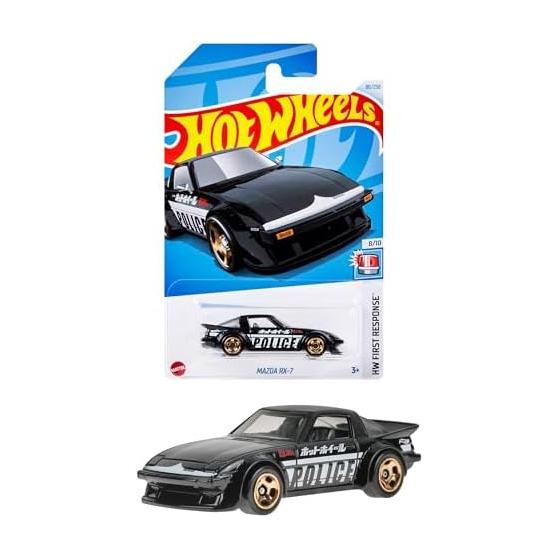 Hot Wheels Basic Car Mazda RX-7 Vehicle Toy Mini Car for Ages 3 and Up Black HXR18