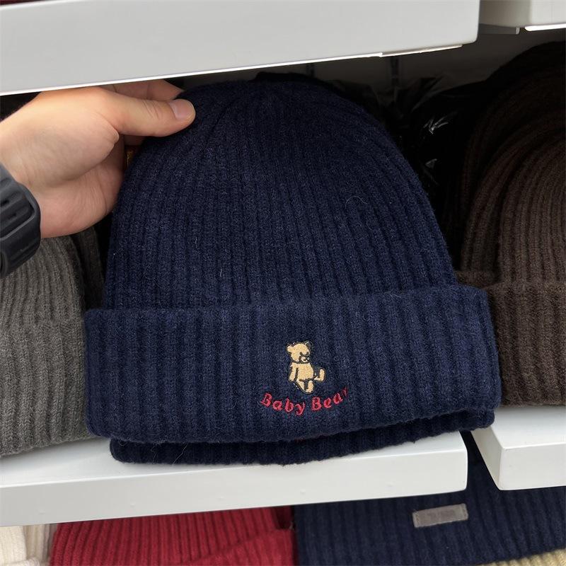 Winter Brief Stickerei Damen Wollstrickmütze großer Kopfumfang warm Ohrenschutz Kältemütze vielseitige Beutelmütze Tide