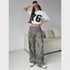 2024 Women's Washed Leopard Print Wide-Leg Trousers: High Street Casual Loose Fit