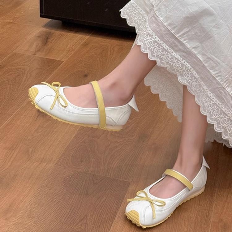 French sweet bow light mouth ballet single shoes women's skirt round head Velcro word with Mary Jane shoes