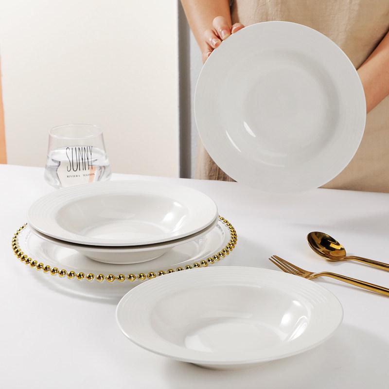 Set of 4 Plates: Dinner, Straw Hat, Deep Soup, 8-Inch Round, for Household, Tableware, Fruit, and Rice.