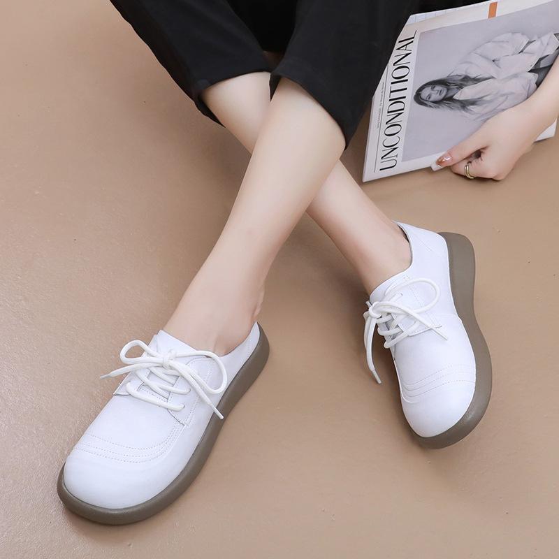 Fashion GKTINOO Genuine Cow Leather Loafers Soft Sole Flats Women Shoes 2024 Autumn Round Toe Lace Up Casual Sneakers Large Size