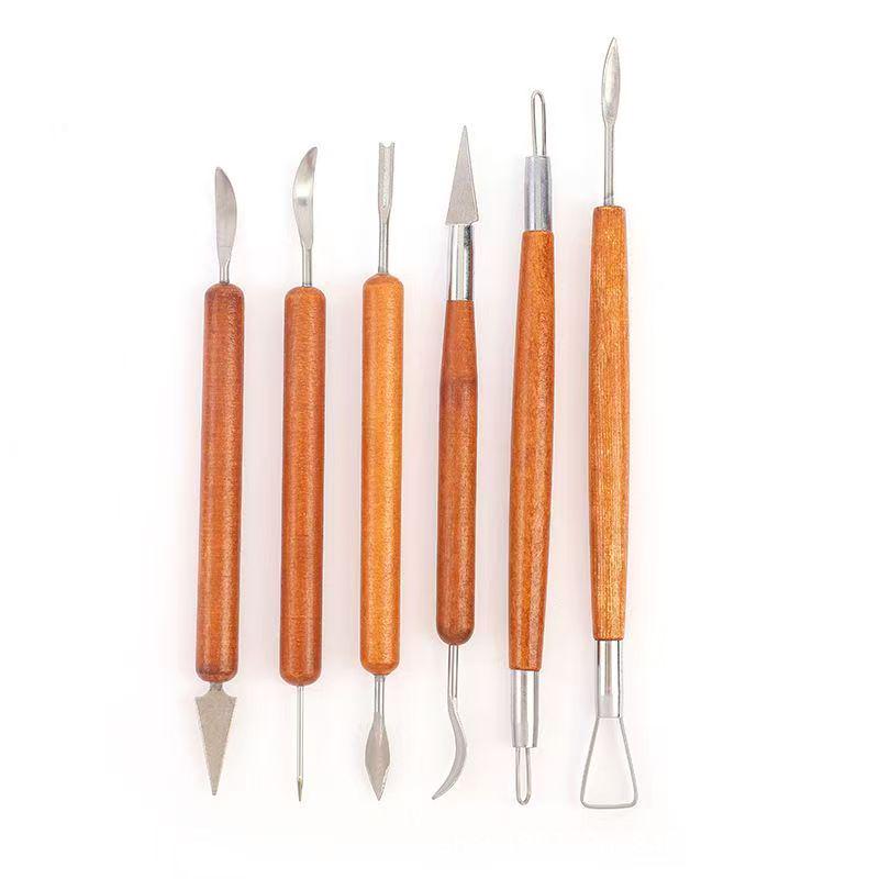 Ceramic Tool Set: 6-Piece Wooden Clay Sculpture and Trimming Knives