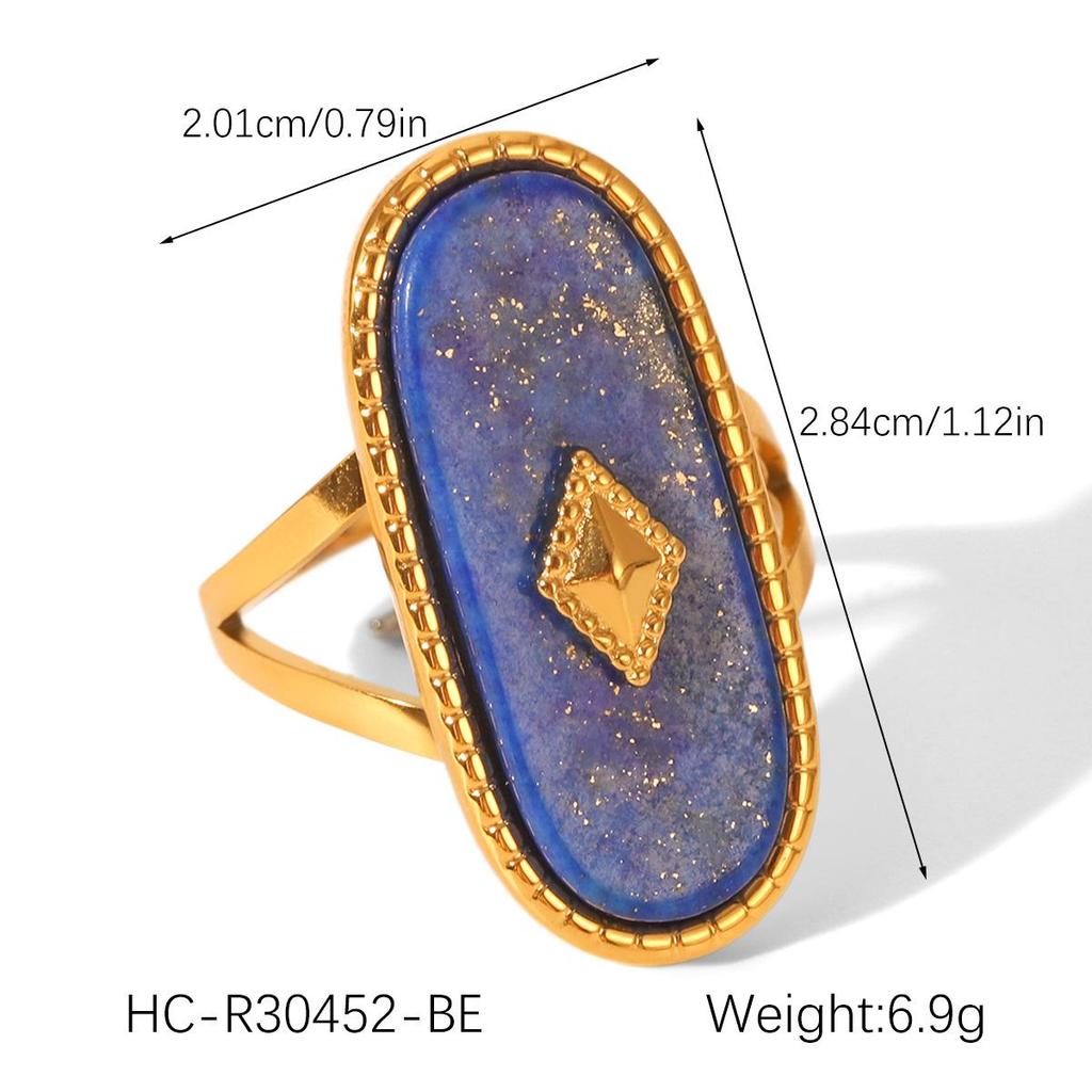 Women's Colorfast Retro Stainless Steel Ring with Natural Stone, Open & Versatile Titanium Steel Design