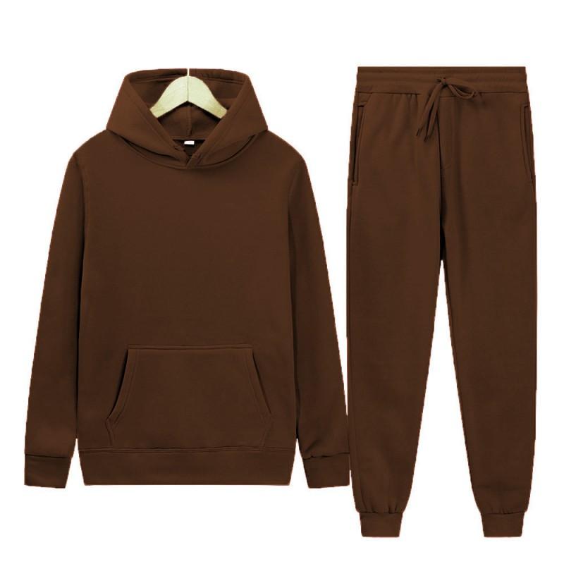 Mens Hooded Fleece Sweatshirt Set Solid Color Sport Tracksuit Winter Warm Long Sleeve Pants