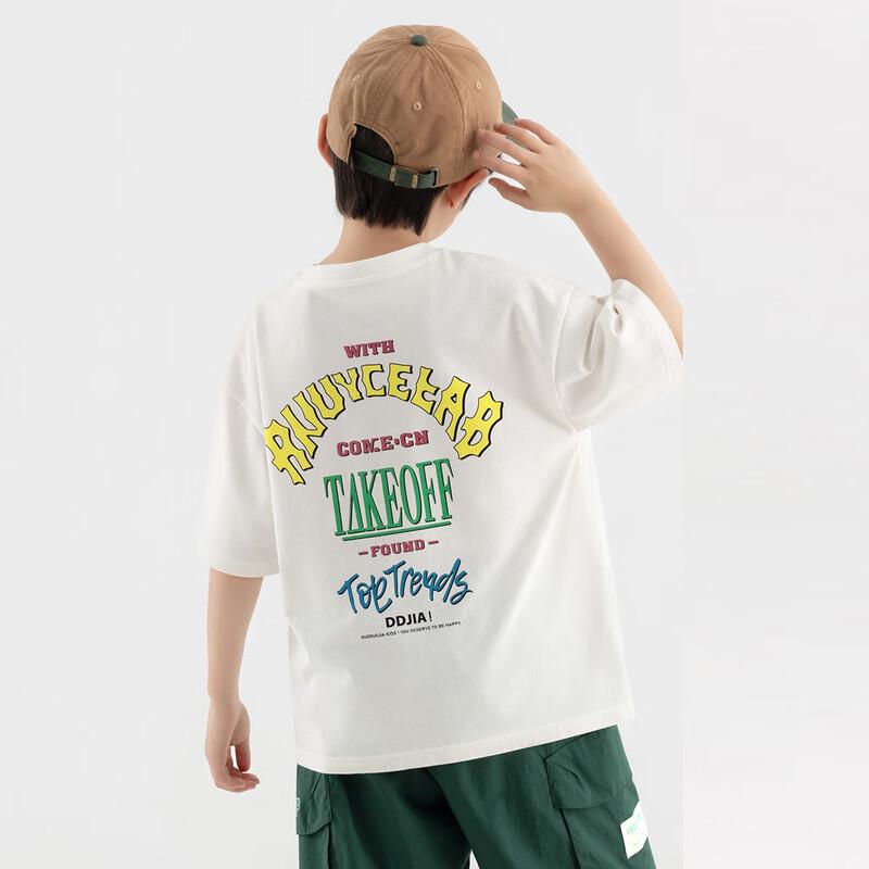 Duoduojia Boys' 2025 Summer Cooling Retro Letter T-Shirt