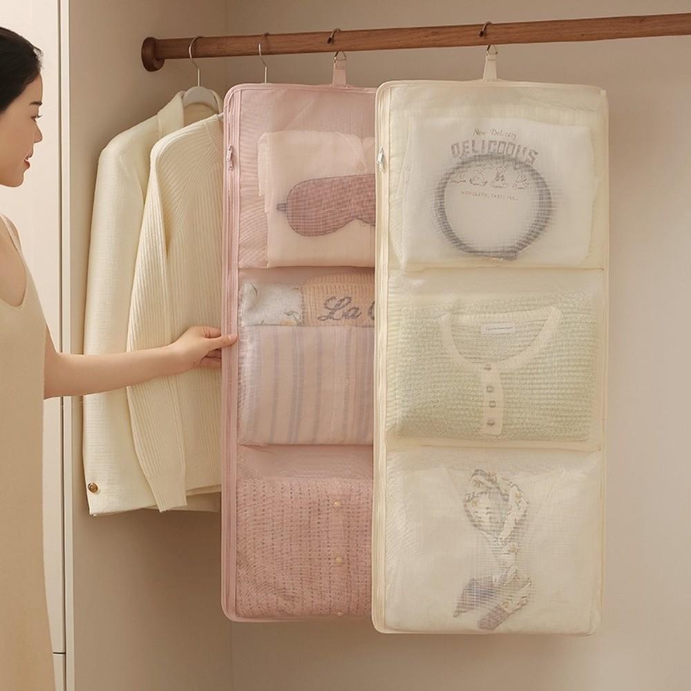 Mesh Pockets Hanging Storage Bag Twill Fabric Wardrobe Organizer Wardrobe Storage