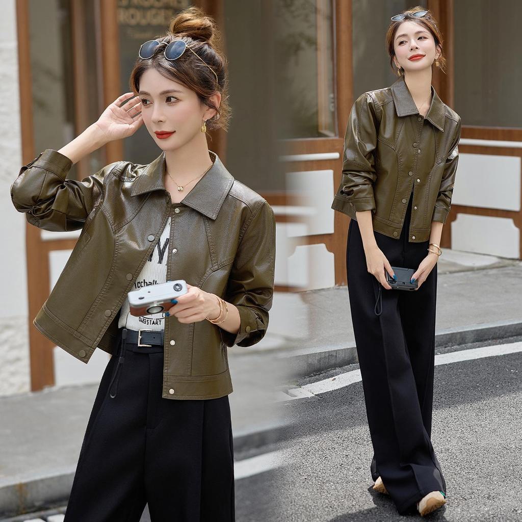 2025 Spring/Autumn Women's Genuine Lambskin Lapel Jacket - Trendy Short Casual Leather Coat