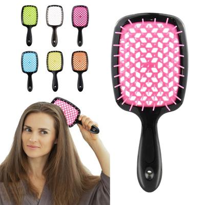 O pente oco quadrado desembaraça o cabelo reto encaracolado reduz os emaranhados usa o pente colorido