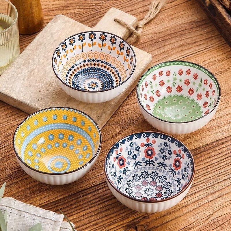 6pcs Japanese Style Ceramic Bowls – Minimalist Tableware Set for Home, Kitchen, Soup, and Rice Serving