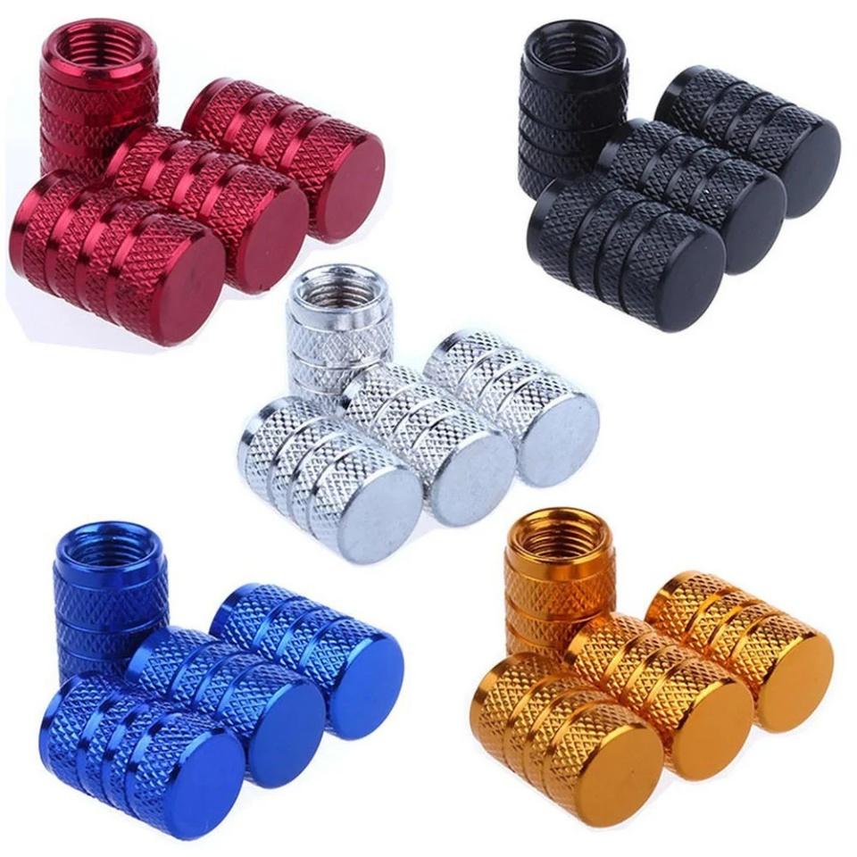 4pcs Knurling Style Tire Valve Caps Aluminum Silver Car Bike Wheel Stem Air Valve Caps Tire Pressure Cap Accessory Valve Stems 1