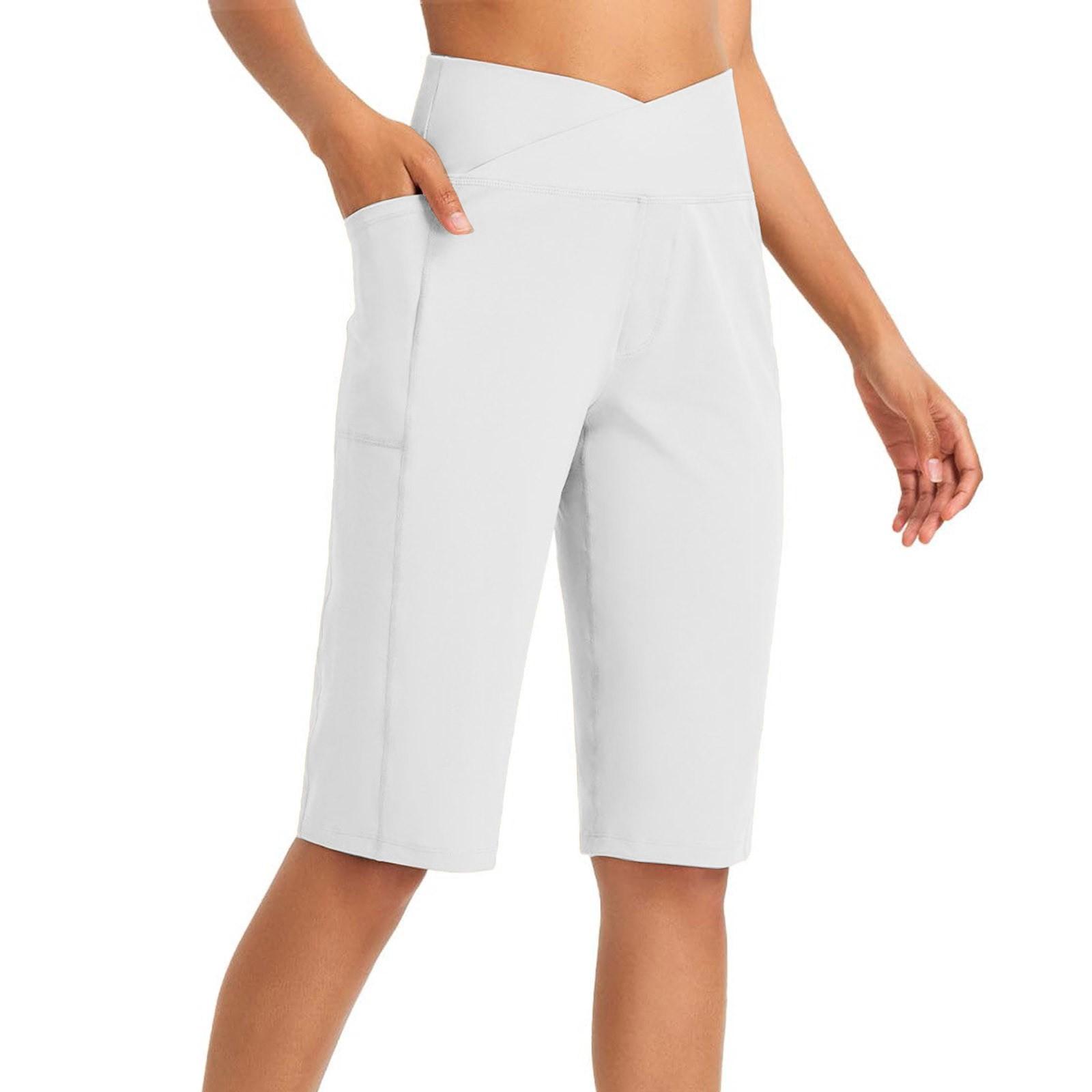 

Женские спортивные шорты с высокой талией и карманами, эластичные, мягкие, свободные, повседневные, летние S белый