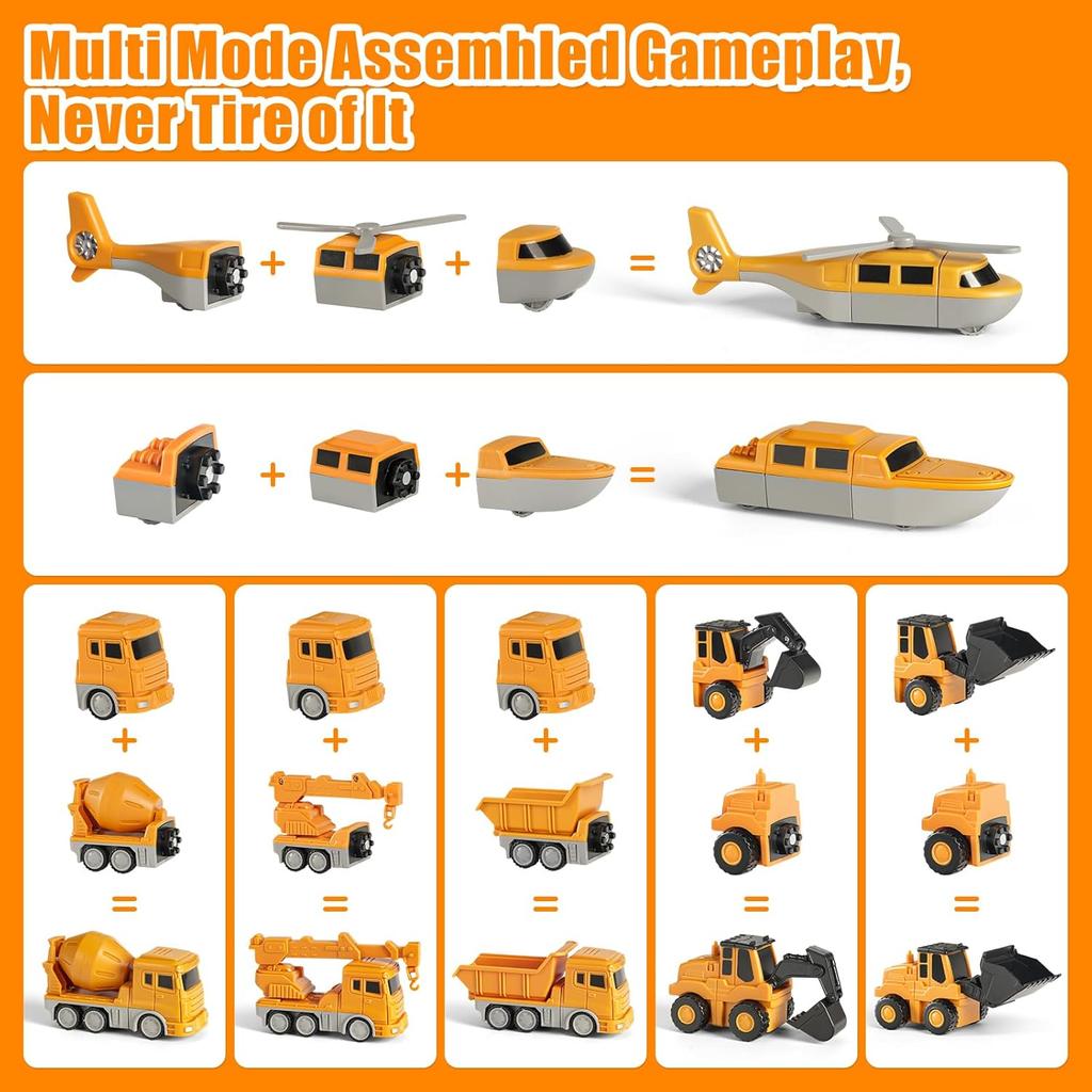 Magnetic Transform Engineering Car Toy, Magnetic Cars and Trucks Toy Assembled Toys with Gift Box, Engineering Toys for Toddlers Outdoor Toddler