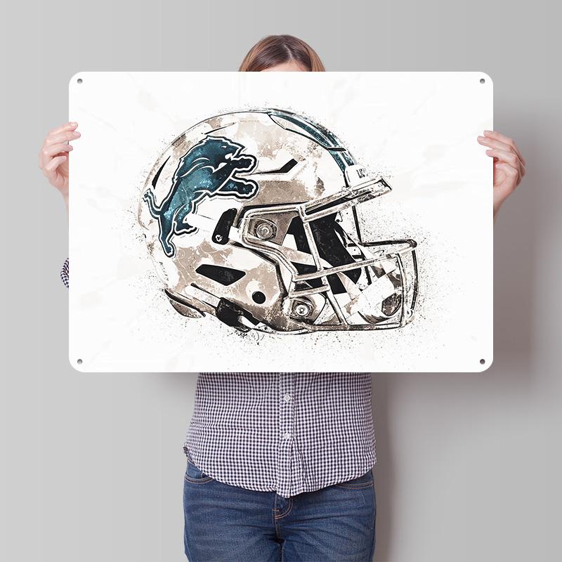 Detroit Lions Helmet Personalized D Textured Metal Poster Wall Art Tinplate Sign for Mancave Decoration Gaming Room Ornaments