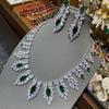 Austrian Court Peacock Emerald Water Drop Necklace Vintage Plated 18K Gold, Feather Zircon Earrings Set