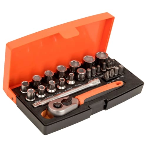 BAHCO 1/4" Socket Wrench Set, SL25, 6.35mm Drive, 25 Pieces, 1 Set