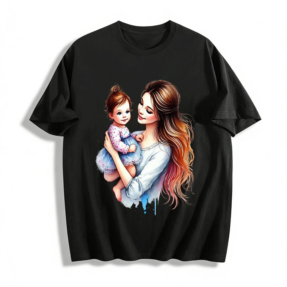 Warm Mother And Baby Print Casual Top Mommy Toddler Graphic Tee Pure cotton T-shirt XXS