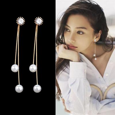 Elegant Pendientes Flecos Women Long Earring CZ Pearl Charm Pendent Snake Chain Tassel Ear Bridal Wedding Zircon