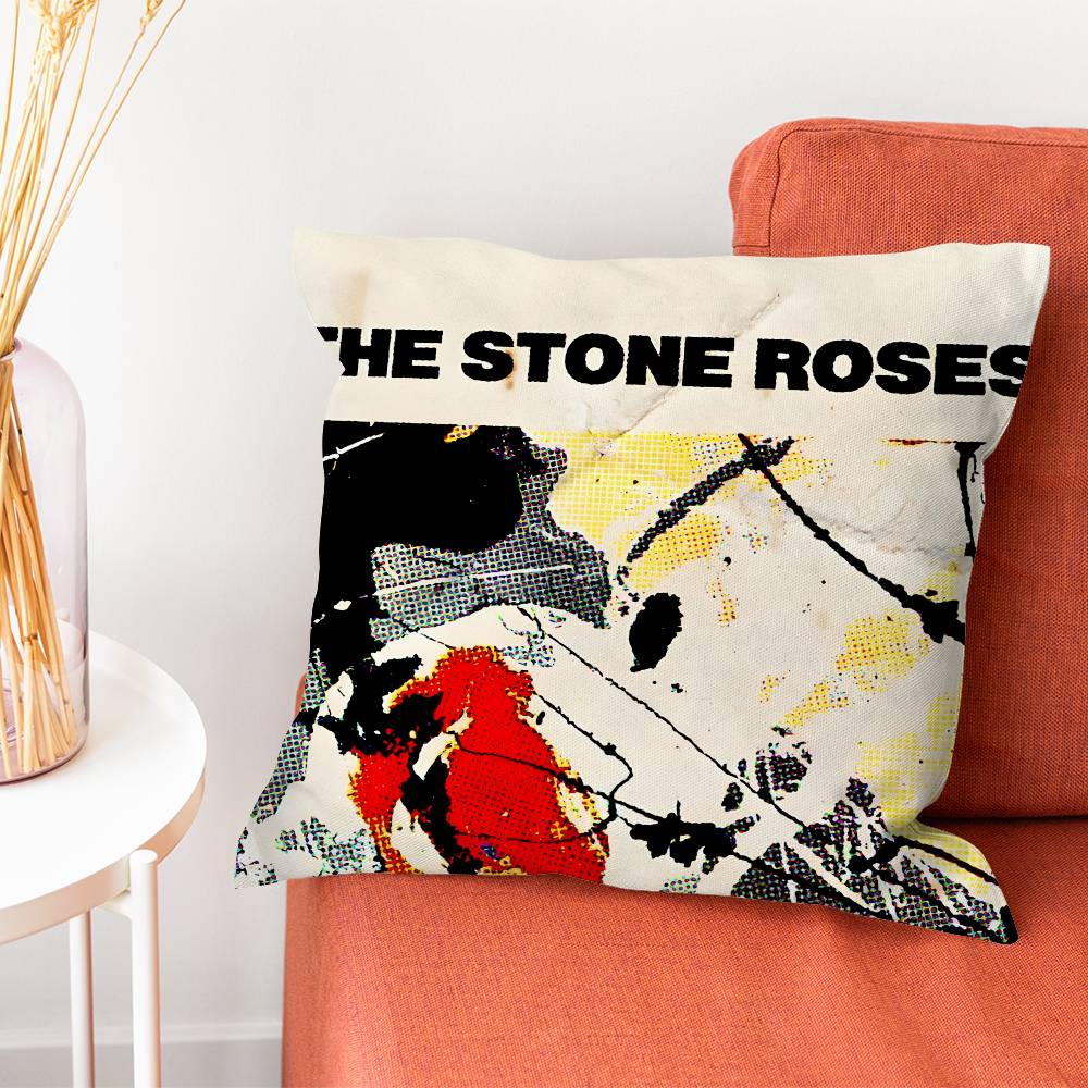 The SStone Roses Band Pillow Case Silky Short Plush With Invisible Zipper Dustproof Sofa Cushion Cover For Home Decor